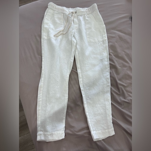 ENZA COSTA • White Women Elastic Drawstring Linen Pants•L/32 waist w/ Stretch • - Picture 9 of 11